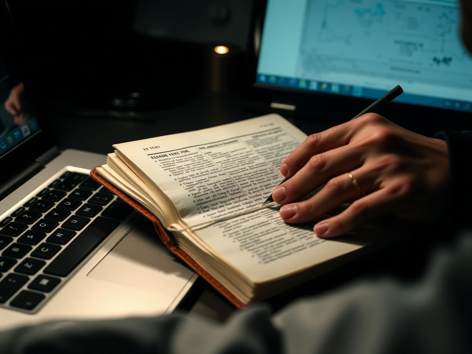 A hand writing research notes